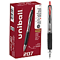 uni-ball® 207™ Retractable Fraud Prevention Gel Pens, Medium Point, 0.7 mm, Black Barrels, Red Ink, Pack Of 12