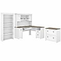 Bush Business Furniture Fairview 60"W L-Shaped Corner Desk With Hutch, Lateral File Cabinet And 5-Shelf Bookcase, Shiplap Gray/Pure White, Standard Delivery