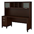 Bush Furniture Somerset Office Desk With Hutch, 72"W, Mocha Cherry, Standard Delivery