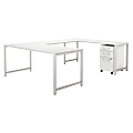 Bush Business Furniture 400 Series 72"W U-Shaped Desk With 3-Drawer Mobile File Cabinet, White, Premium Installation