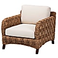 bali & pari Vevina Modern Bohemian Mahogany Wood and Woven Seagrass Armchair, 31”H x 31-1/8”W x 36-1/4”D, White/Dark Brown 1 thumbnail image