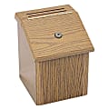Safco® Wood Locking Suggestion Storage Box, 9 3/4" x 7 3/4" x 7 3/4", Medium Oak