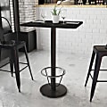 Flash Furniture Rectangular Laminate Table Top With Round Bar Height Table Base And Foot Ring, 43-3/16”H x 24”W x 30”D, Black