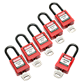SKILCRAFT® Keyed-Alike Plastic Lockout Padlock, 1 7/8" x 1 3/8", Red, Pack Of 6