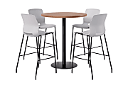 KFI Studios Proof Bistro Round Pedestal Table With Imme Barstools, 4 Barstools, River Cherry/Black/Light Gray Stools
