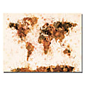 Trademark Global Bronze Paint Splash World Map Gallery-Wrapped Canvas Print By Michael Tompsett, 22"H x 32"W