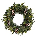 Nearly Natural 24”H Snowed Pine Cone Artificial Christmas Wreath With 35 LED Lights, 24” x 5”, Green 1 thumbnail image