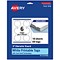 Avery® Printable Tags With Sure Feed® Technology, Print-To-The-Edge, 3", Matte White, Pack Of 60 1 thumbnail image