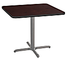 National Public Seating Square Café Table, X-Base, 30"H x 36"W x 36"D, Mahogany/Gray