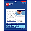 Avery® Permanent Labels With Sure Feed®, 94502-CMF50, Round, 2-1/2", Matte Clear, Pack Of 450 1 thumbnail image