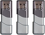 PNY Turbo Attaché 3 USB 3.0 Flash Drive, 64 GB, Silver, Pack Of 3