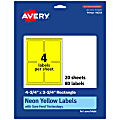 Avery® Print-To-The-Edge Labels With Sure Feed® Technology And Easy Peel®, 94254-NYP20, Rectangle, 4-3/4" x 3-3/4", Matte Neon Yellow, Pack of 80 1 thumbnail image