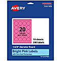 Avery® Print-To-The-Edge Labels With Sure Feed® Technology And Easy Peel® Label Feature, 94508-BPP10, Round, 1-2/3", Matte Bright Pink, Pack of 200 1 thumbnail image