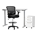 Move 60 Series by Bush Business Furniture 60"W Height Adjustable Standing Desk With Storage And Drafting Chair, White, Standard Delivery