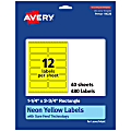 Avery® Print-To-The-Edge Labels With Sure Feed® Technology And Easy Peel®, 94228-NYP40, Rectangle, 1-1/4" x 3-3/4", Matte Neon Yellow, Pack of 480 1 thumbnail image