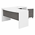 Office by Kathy Ireland® Echo 60"W L-Shaped Bow-Front Desk With Mobile File Cabinet, Pure White/Modern Gray, Standard Delivery