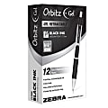 Zebra® Pen Orbitz Retractable Rollerball Pens, Pack Of 12, Medium Point, 0.7 mm, Black Barrel, Black Ink