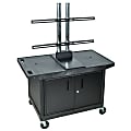 H. Wilson Plastic Utility Cart With Built-In Plasma/LCD Mount, Locking Cabinet, 27"H x 42"W x 24"D, Black/Chrome