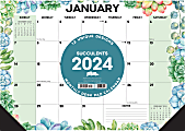 2024 Willow Creek Press Desk Pad Calendar, 12" x 17", Succulents, January To December