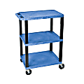 H. Wilson 3-Shelf Plastic Specialty Utility Cart, 34"H x 24"W x 18"D, Blue Shelves/Black Legs