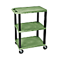 H. Wilson 3-Shelf Plastic Specialty Utility Cart, 34"H x 24"W x 18"D, Green Shelves/Black Legs
