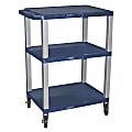H. Wilson 3-Shelf Plastic Specialty Utility Cart, 34"H x 24"W x 18"D, Topaz Blue Shelves/Nickel Legs 1 thumbnail image