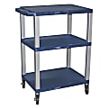 H. Wilson 3-Shelf Plastic Specialty Utility Cart, 34"H x 24"W x 18"D, Topaz Blue Shelves/Nickel Legs