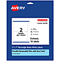 Avery® Durable Removable Labels With Sure Feed®, 94258-DRF8, Rectangle, 5" x 7", White, Pack Of 16