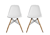DHP Mid-Century Modern Molded Chairs With Wood Legs, White/Birch, Set Of 2 1 thumbnail image