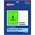 Avery® Printable Labels With Sure Feed® Technology, 94100-NGP40, Square, 4" x 4", Matte Neon Green, Pack of 160 1 thumbnail image