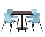 KFI Studios Proof Cafe Pedestal Table With Imme Chairs, Square, 29”H x 42”W x 42”W, Cafelle Top/Black Base/Sky Blue Chairs