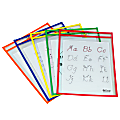 C-Line Reusable Dry-Erase Pockets, 9" x 12", Assorted Colors, Pack Of 5 Pockets