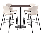 KFI Studios Proof Bistro Square Pedestal Table With Imme Bar Stools, Includes 4 Stools, 43-1/2”H x 36”W x 36”D, Cafelle Top/Black Base/Moonbeam Chairs
