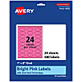 Avery® Print-To-The-Edge Labels With Sure Feed® Technology And Easy Peel® Label Feature, 94053-BPP20, Oval, 1" x 2", Matte Bright Pink, Pack of 480 1 thumbnail image