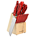 Kenmore Elite 18-Piece Stainless Steel Cutlery And Wood Block Set, Red