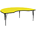 Flash Furniture Kidney High-Pressure Thermal Laminate Activity Table With Short Height-Adjustable Legs, 25-1/4"H x 96"W x 48"D, Yellow