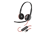 Poly Blackwire C3220 USB-A Black Headset (Bulk Qty.50) - Stereo - USB Type A - Wired - 32 Ohm - 20 Hz - 20 kHz - Over-the-head - Binaural - Ear-cup - Noise Cancelling Microphone - Noise Canceling - Black
