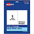 Avery® Permanent Labels, 94269-WMP100, Rectangle, 8-1/2" x 11", White, Pack Of 100