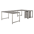 Bush Business Furniture 400 Series 60"W U-Shaped Desk With 3-Drawer Mobile File Cabinet, Platinum Gray, Standard Delivery