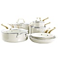 Martha Stewart Lockton Premium 10-Piece Enameled Heavy-Gauge Aluminum Ceramic Nonstick Cookware Set, Linen 1 thumbnail image