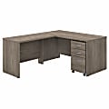 Bush® Business Furniture Studio C 60"W L-Shaped Desk With Mobile File Cabinet And 42"W Return, Modern Hickory, Premium Installation