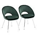 LumiSource Metro Velvet Chairs, Green/Chrome, Set Of 2 Chairs