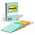 Post-it Notes, 4 in x 6 in, 5 Pads, 100 Sheets/Pad, Clean Removal, Beachside Café Collection, Lined