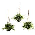 Nearly Natural Eucalyptus, Maiden Hair & Berry Artificial 9”H Plants With Hanging Baskets, 9”H x 12”W x 12”D, Green, Set Of 3