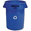 Rubbermaid Commercial Brute Vented Recycling Container - 32 gal Capacity - Round - 27.3" Height x 22" Width x 22" Depth - Plastic, Stainless Steel - Blue - 6 / Carton