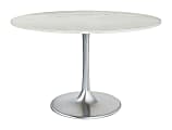 Zuo Modern Gotham Marble And Aluminum Round Dining Table, 29-15/16”H x 47-1/4”W x 47-1/4”D, White/Silver