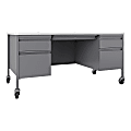 Lorell® Fortress 60"W Double-Pedestal Mobile Teacher's Computer Desk, Platinum/White 1 thumbnail image