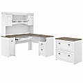 Bush Business Furniture Fairview 60"W L-Shaped Corner Desk With Hutch And Lateral File Cabinet, Shiplap Gray/Pure White, Standard Delivery 1 thumbnail image