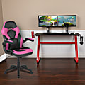 Flash Furniture Gaming Desk And Racing Chair Set With Cup Holder And Headphone Hook, Pink