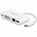 StarTech.com USB C Multiport Adapter - with Power Delivery (USB PD) - USB C to USB 3.0 / DVI / Gigabit Ethernet - USB-C Hub - Charge a laptop through USB Type C and create a workstation wherever you go, with DVI video output, Gigabit Ethernet and USB-A